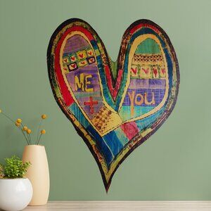 Large colorful wooden heart wall décor 12" wide 15" long